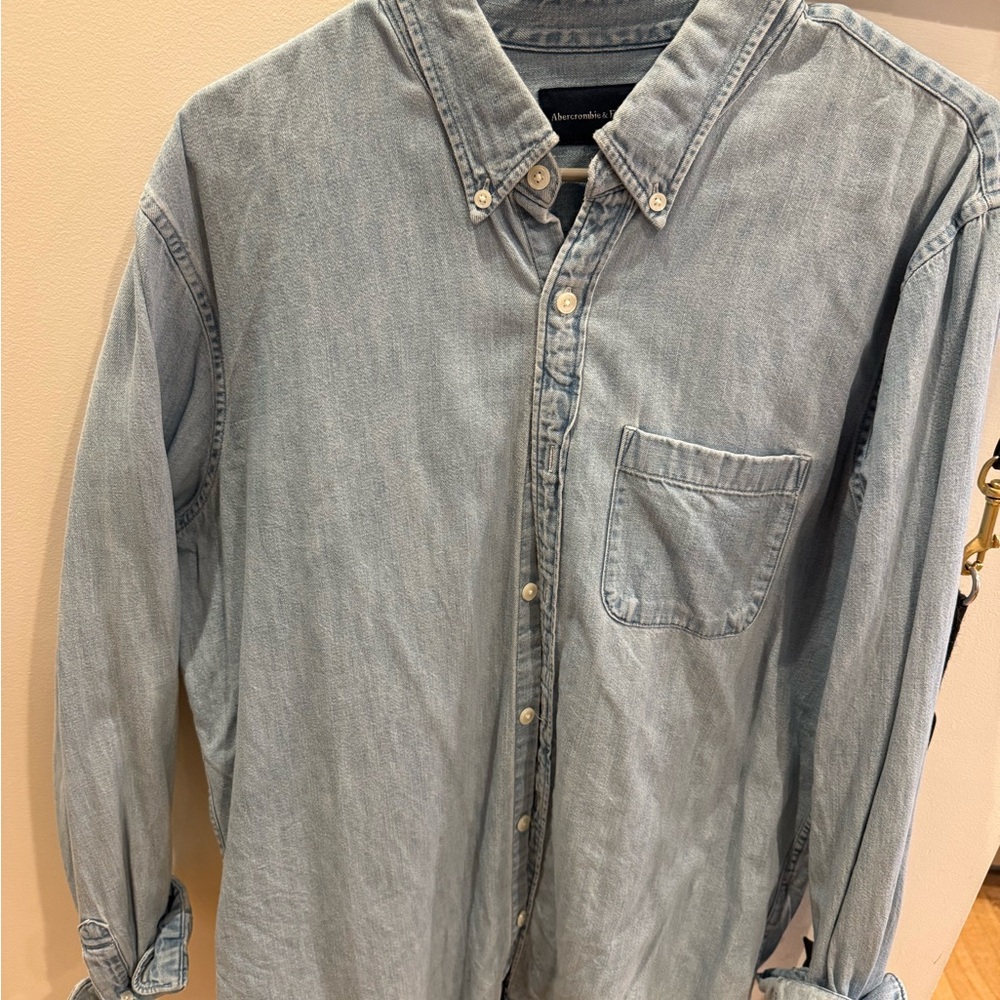 Abercrombie & Fitch Washed Light Blue Denim Button-Down Shirt